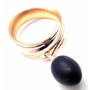 Rare! Authentic Hermes Olive 18k Rose Gold Wood Band Ring